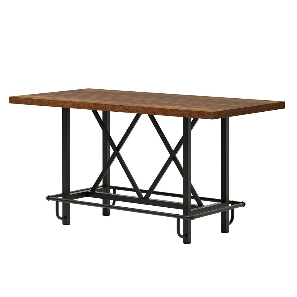 Counter Height Dining Rectangular Kitchen Table for 6 with Steel Frame - Brown / Black