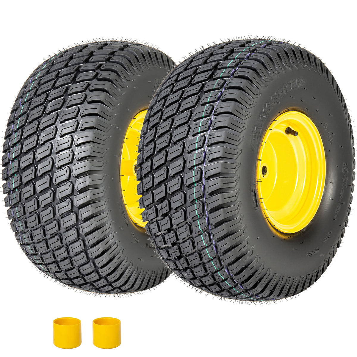 Set of 2 20x10.00-8 Lawn Mower Tires and Wheel Assembly