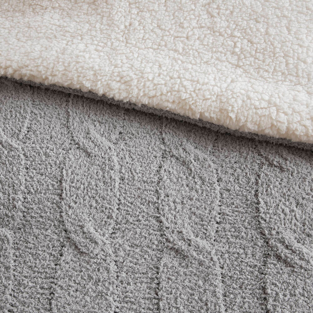 3 Pieces Full/Queen Cable Knit Chenille Comforter Set Gray
