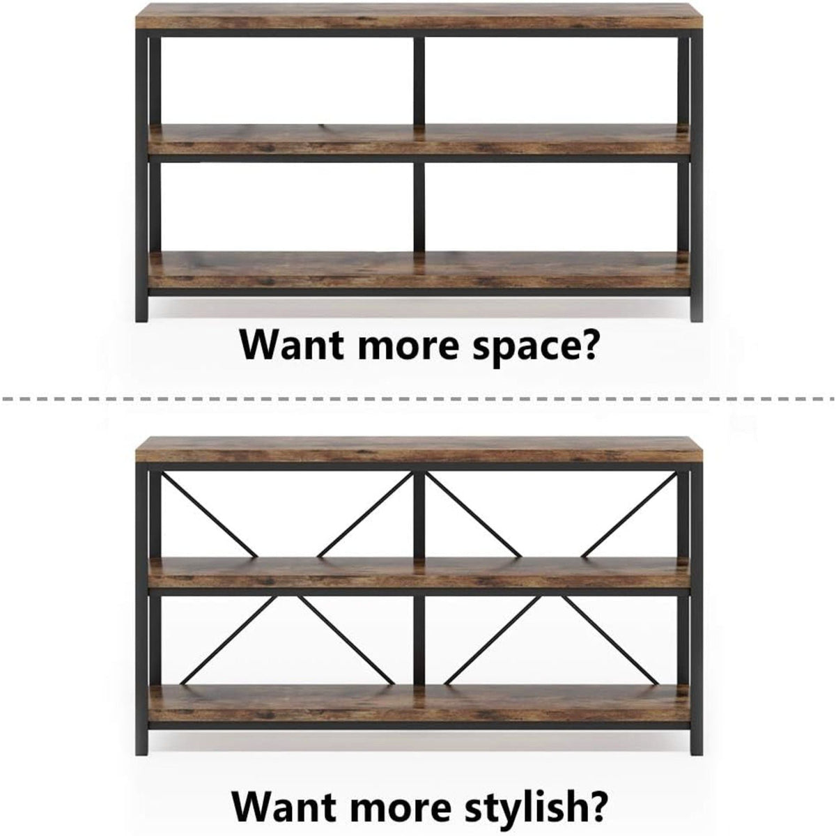 Console Table With 3 Tier Storage Shelves Finish, Slim Narrow Design For Living Entryway - Brown / Black