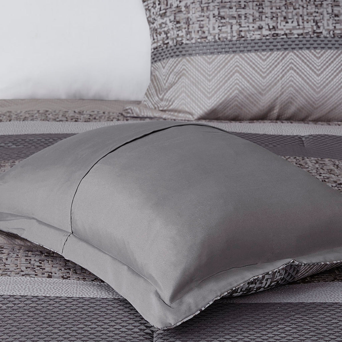 7 Piece Jacquard Comforter Set - Grey/Taupe - Queen