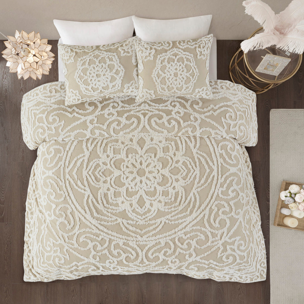 King/Cal King 3 Piece Tufted Cotton Duvet Cover Set