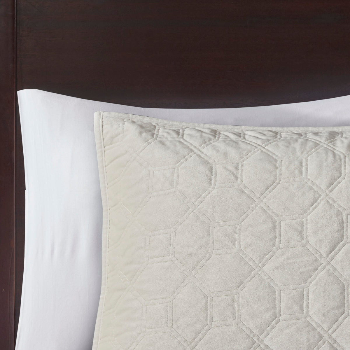 3 Piece Velvet Quilt Set Ivory Full/Queen