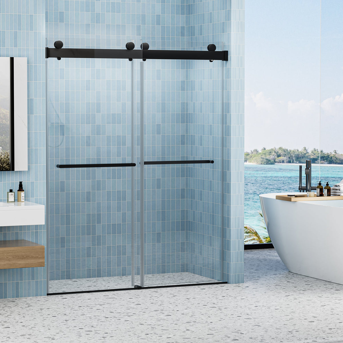 56 to 60 in. W x 76 in. H Double Sliding Frameless Shower Door