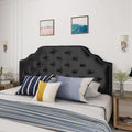 Contemporary Black Velvet Headboard with Button Tufted Design