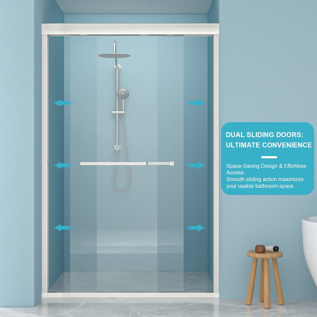 48" W x 76"H Semi-Frameless Bypass Sliding Shower Enclosure