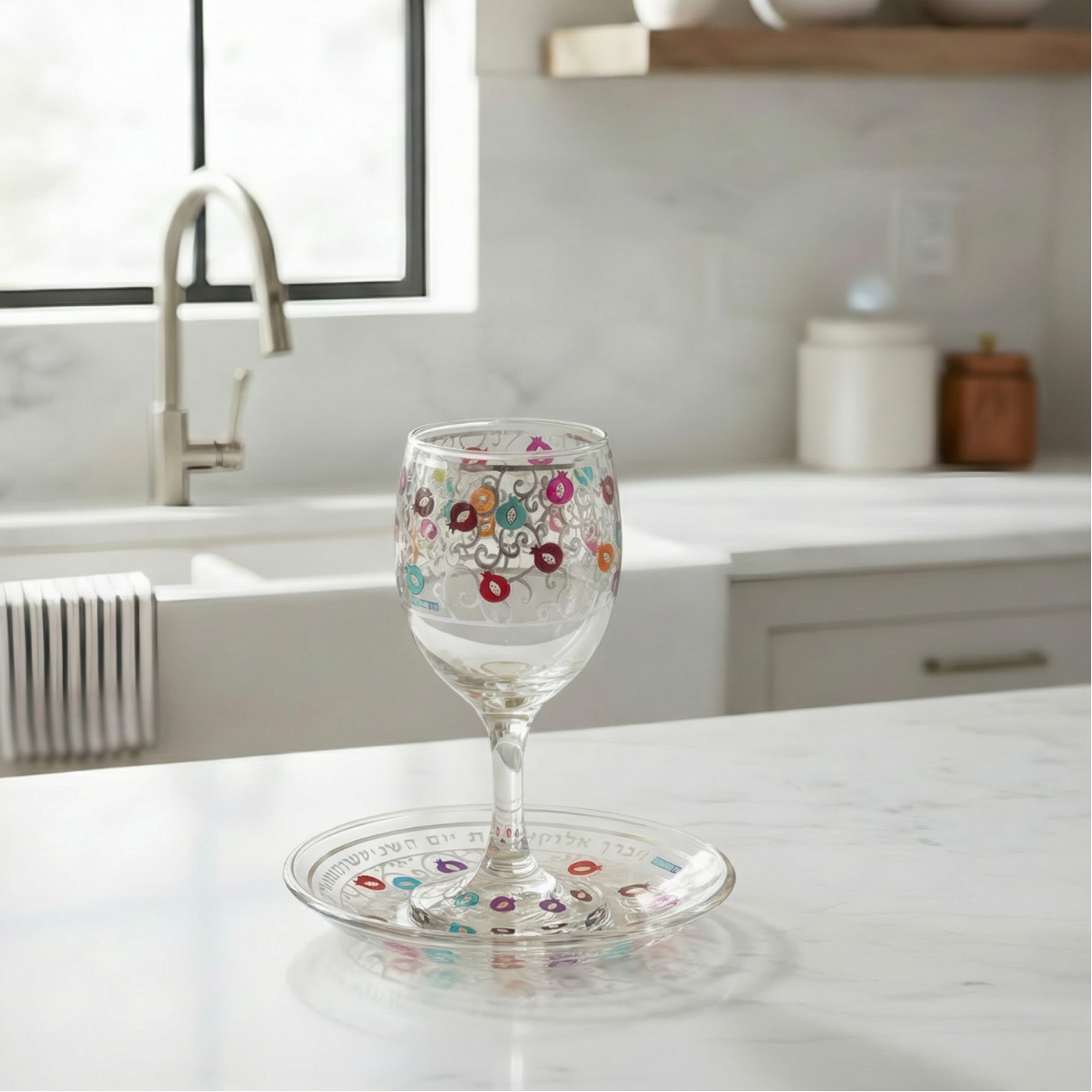 Glass Kiddush Cup Set with Pomegranate Design – Pomegranate Series