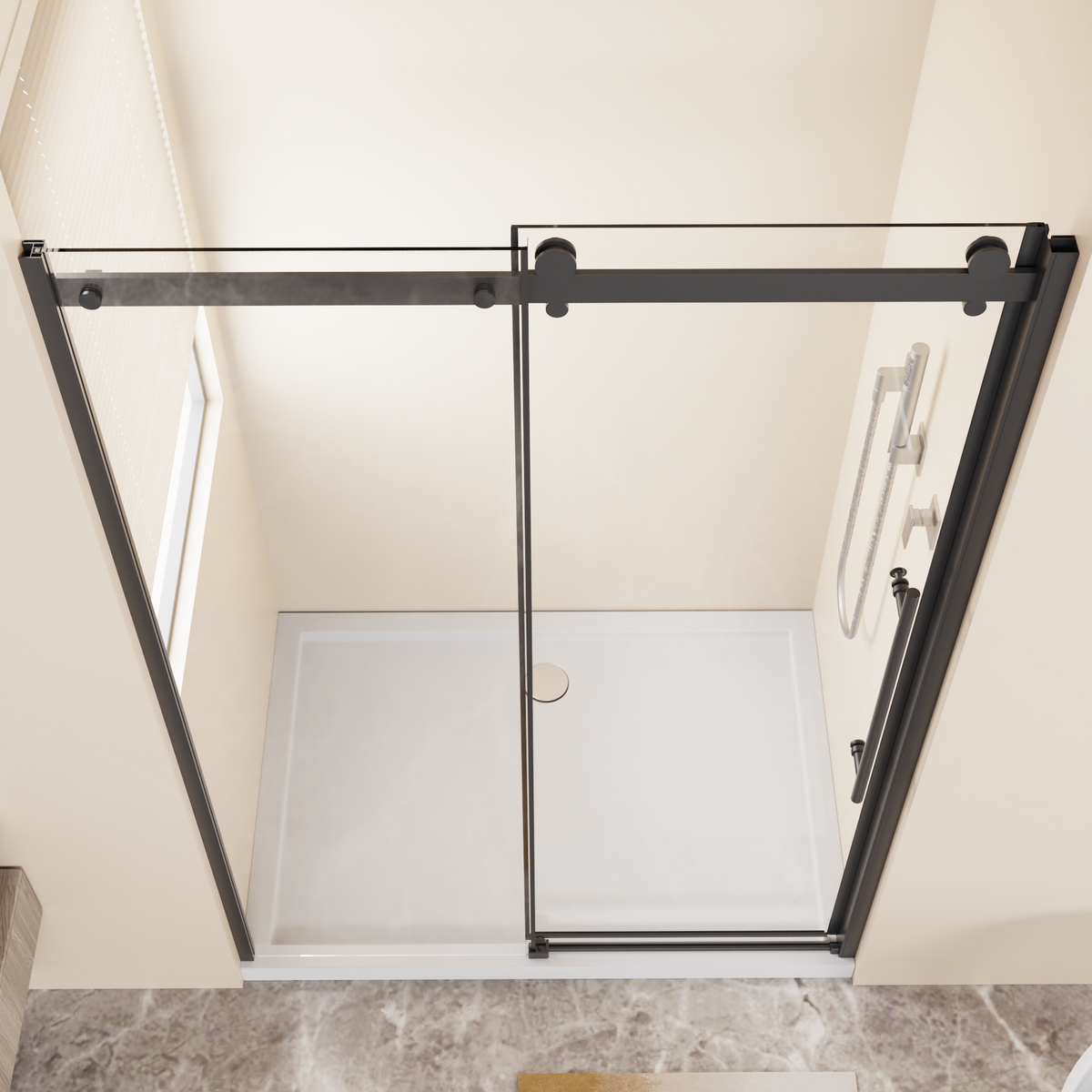 Frameless Shower Door with Zinc Roller Rail System