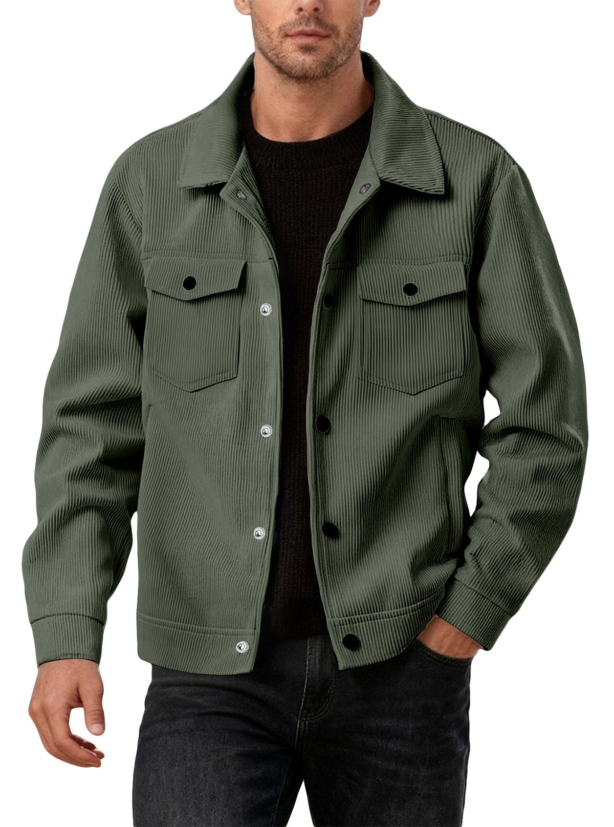 New European And American Men's Casual Solid Color Lapel Single-breasted Corduroy Jacket For Spring And Autumn, Cross-border Foreign Trade Amazon Style