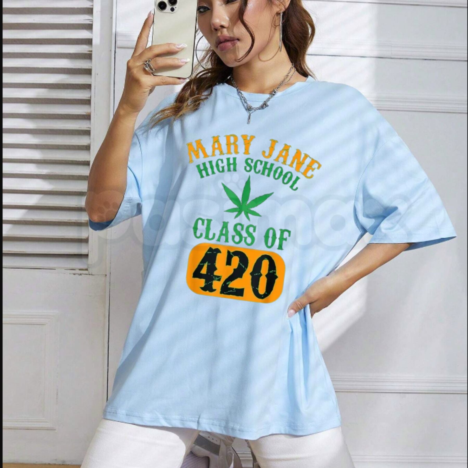 "Mary Jane High School Class of 420" T-Shirt – Retro Collegiate Stoner Graphic Tee, Premium 100% Cotton Herbal Humor Top, Soft Lived-In Heavyweight Vintage Parody Shirt, Made in USA