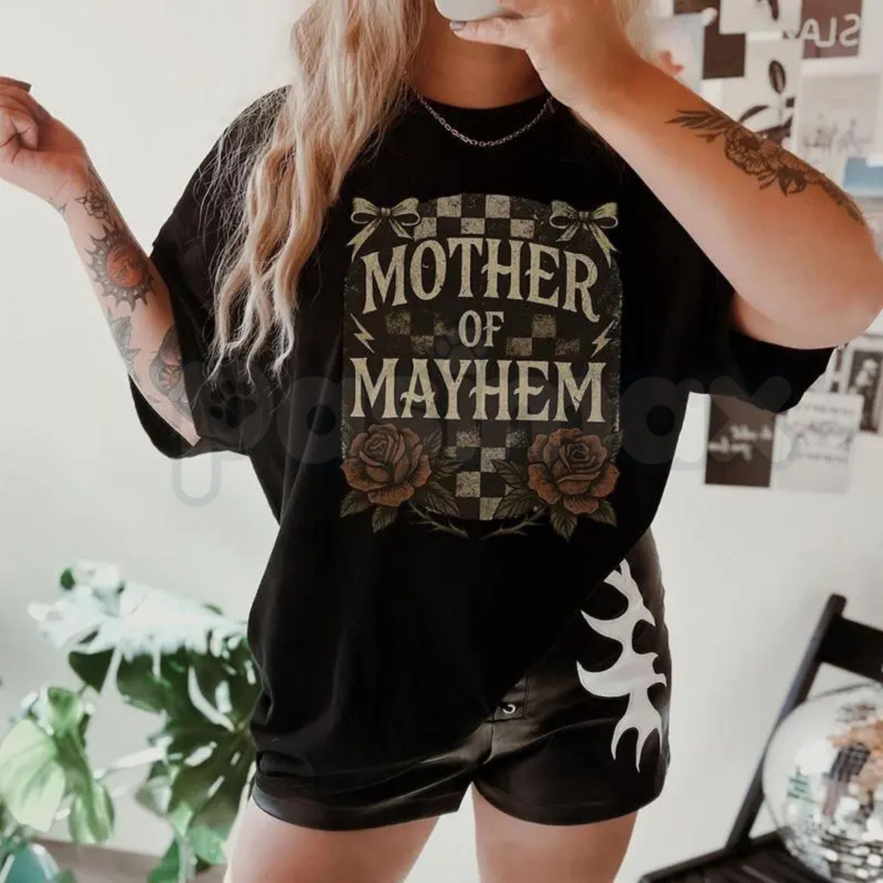 "Mother Of Mayhem" Edgy Mom T-Shirt – Funny Badass Mama Graphic Tee, Premium 100% Cotton Cool Mom Gift Top, Soft Lived-In Heavyweight Tired Mom Statement Shirt, Made in USA