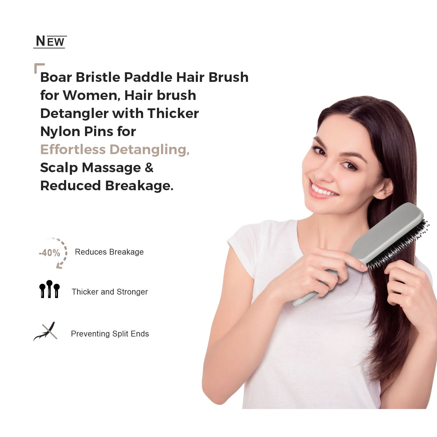 Eagle Fortress Professional Boar Bristle Paddle Brush - Grey