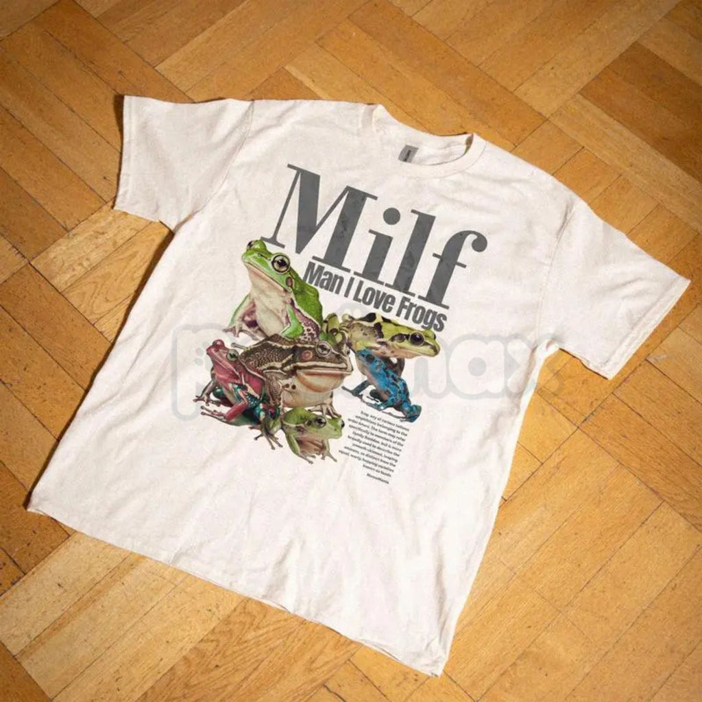 "M.I.L.F. Man I Love Frogs" Funny T-Shirt – Sarcastic Internet Meme Graphic Tee, Premium 100% Cotton Amphibian Fan Top, Soft Lived-In Heavyweight Retro Aesthetic Shirt, Made in USA