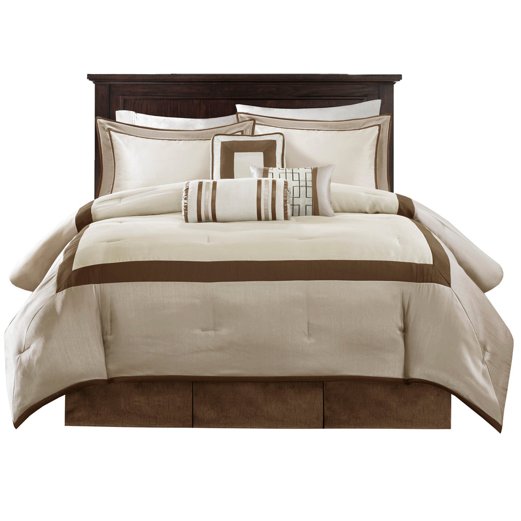 Taupe/Brown King 7 Piece Comforter Set with Elegant Polyester Construction