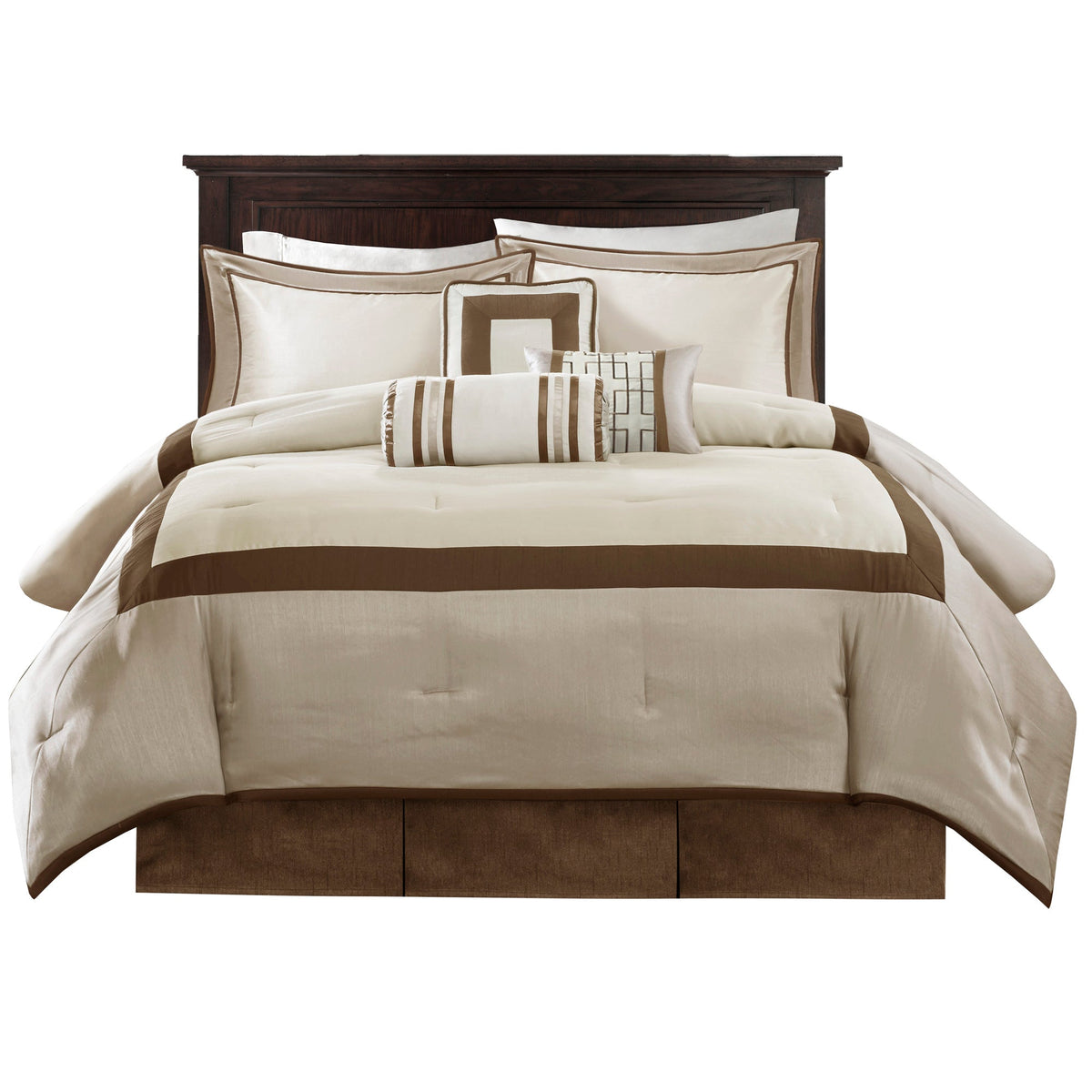Taupe/Brown King 7 Piece Comforter Set with Elegant Polyester Construction