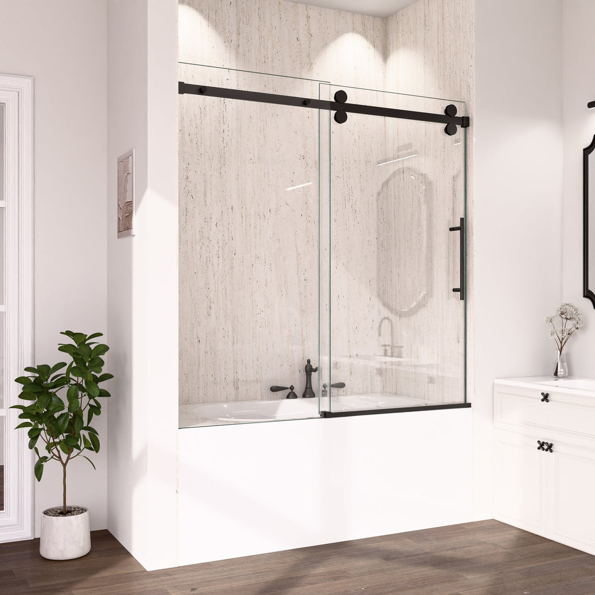 56-60"W x 60"H Frameless Sliding Tub Shower Door Enclosure