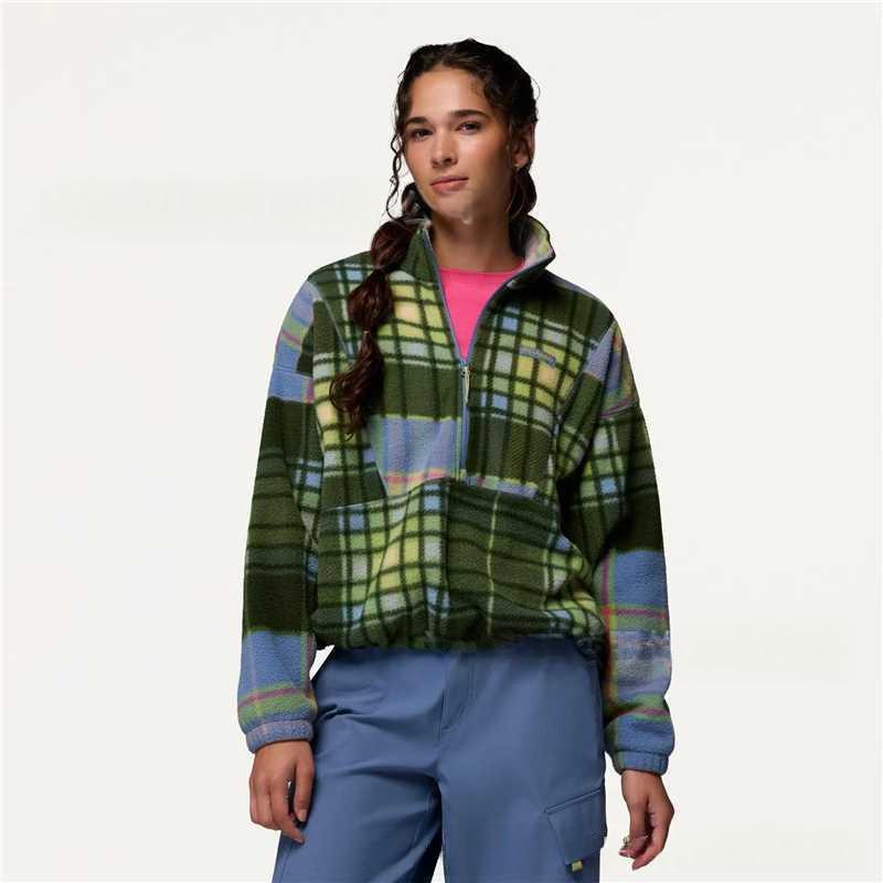 Women's Loose-Fit Plaid Long-Sleeve Stand-Neck Sweatshirt