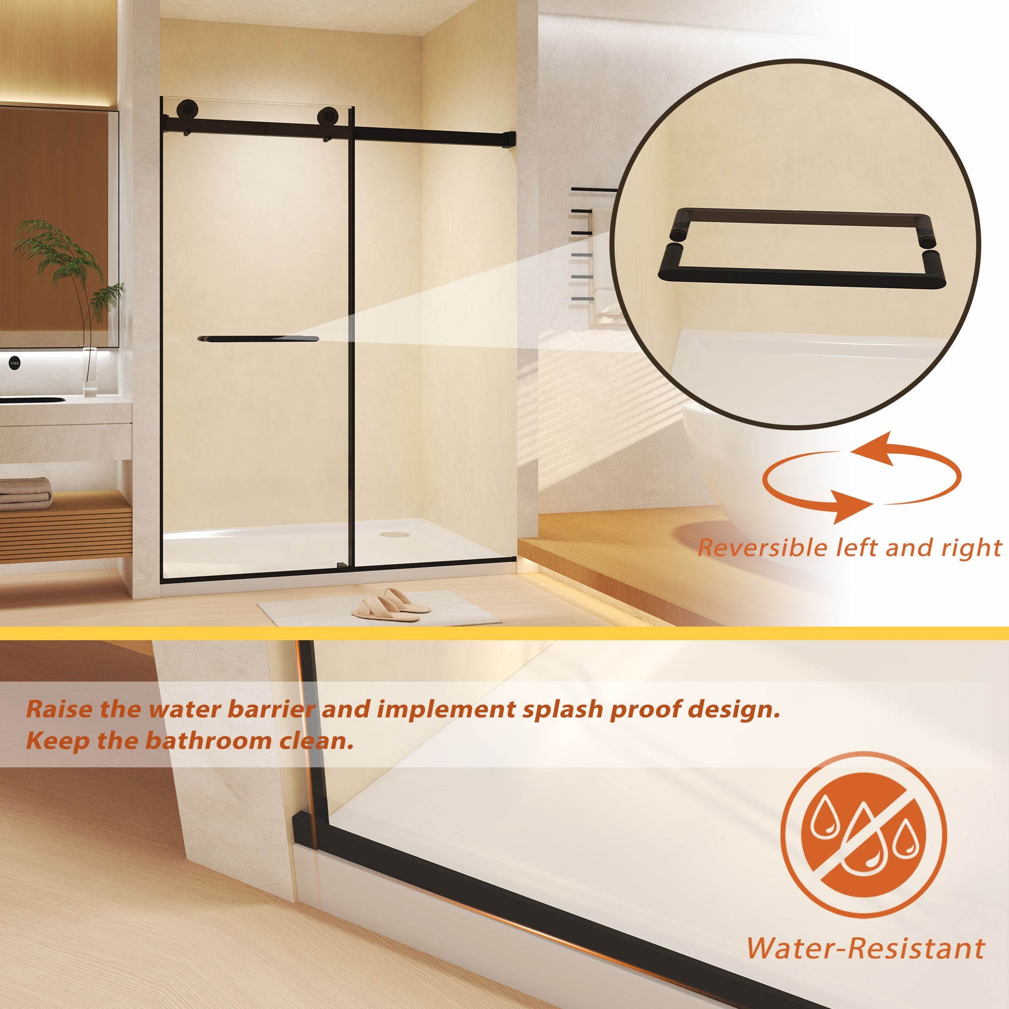 Frameless Double Sliding Shower Door 44-48" W x 74" H