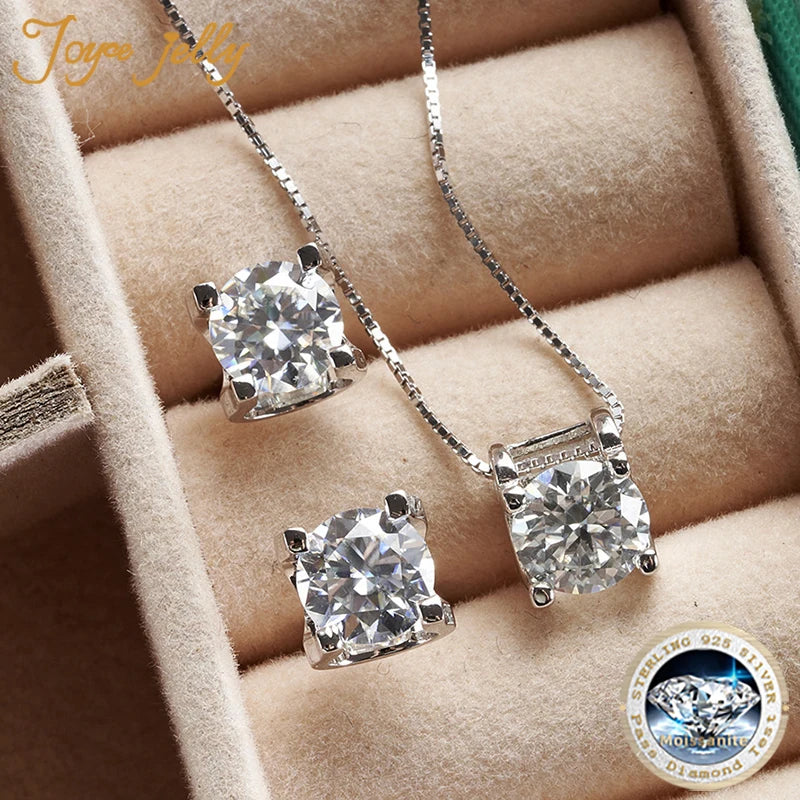 Colored Moissanite Necklace & Stud Earring Set in Silver
