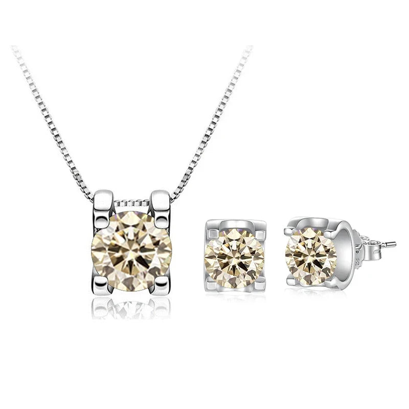 Colored Moissanite Necklace & Stud Earring Set in Silver