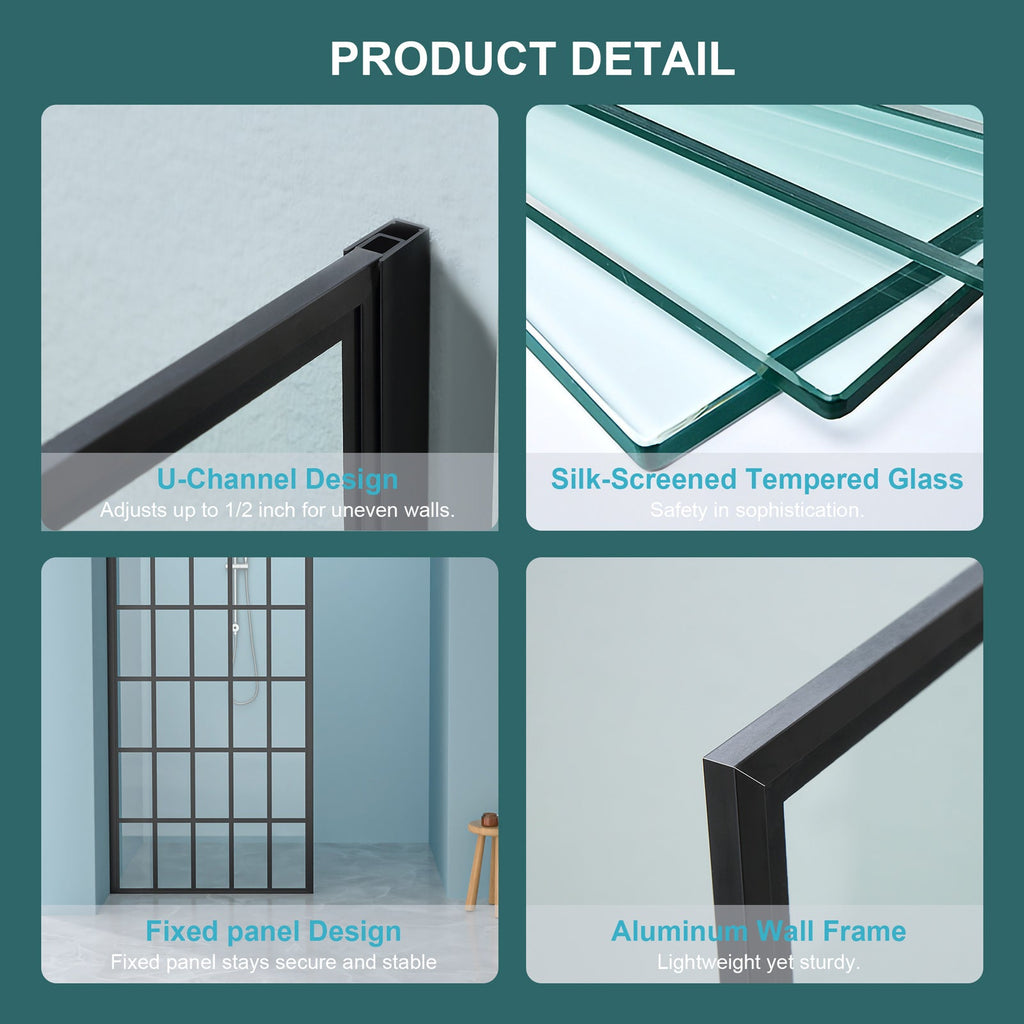 Frameless Fixed Shower Door 34" W x 72" H