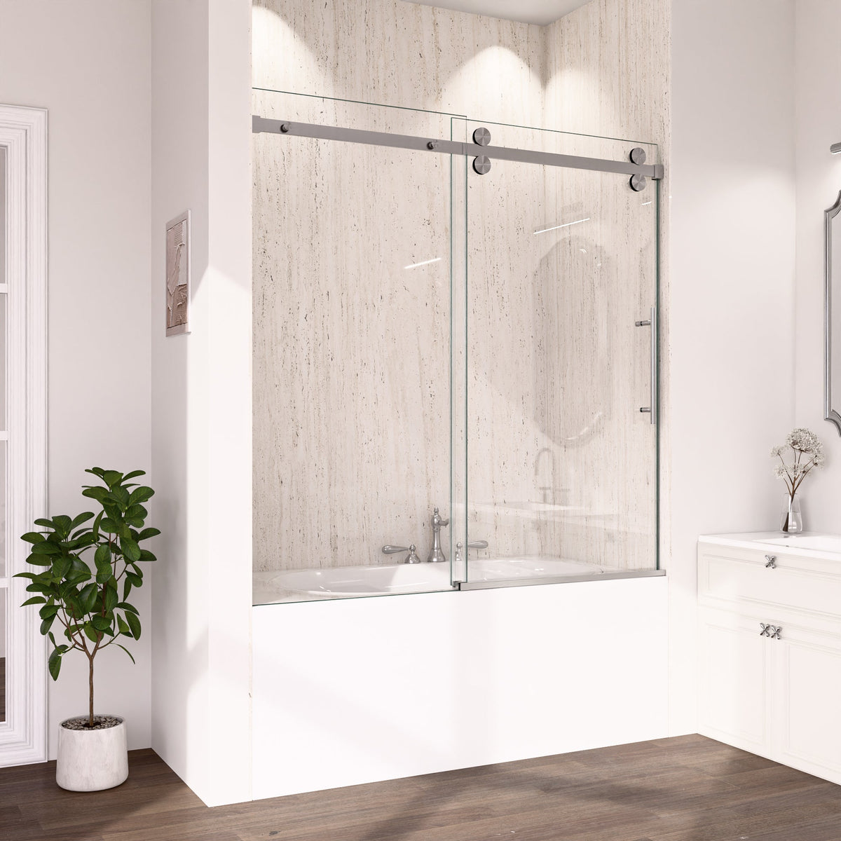 Frameless Sliding Tub Shower Door Enclosure