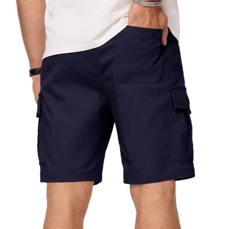 Men Elastic Waist Drawstring Cargo Shorts Multi Pocket Casual Utility Shorts Loose Fit Outdoor Work Shorts For Summer