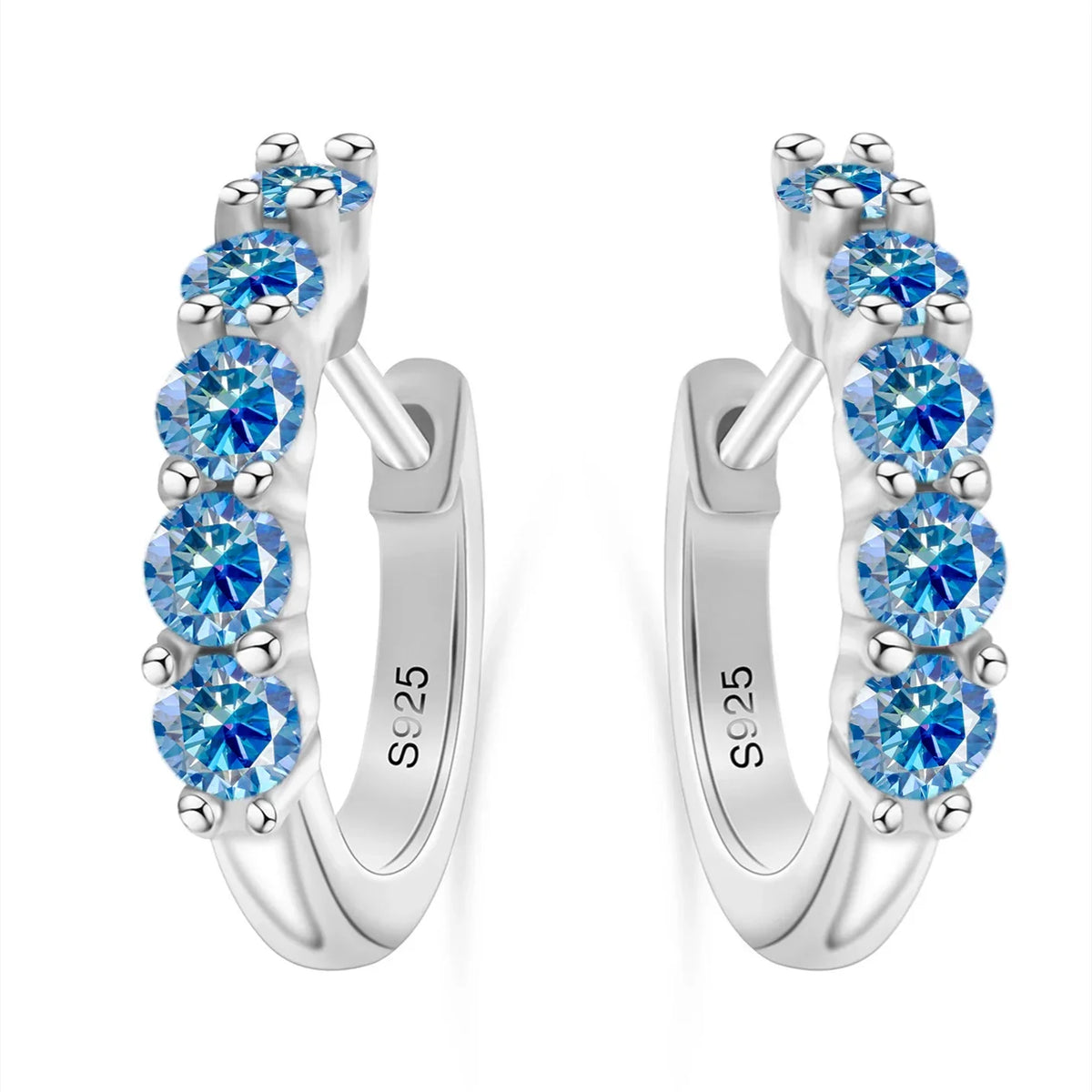 Colorful Five-Stone Moissanite Hoop Earrings in Sterling Silver