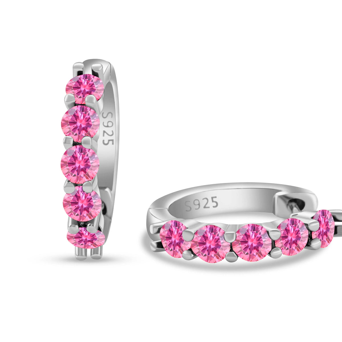 Colored Five-Stone Moissanite Hoop Earrings in Silver