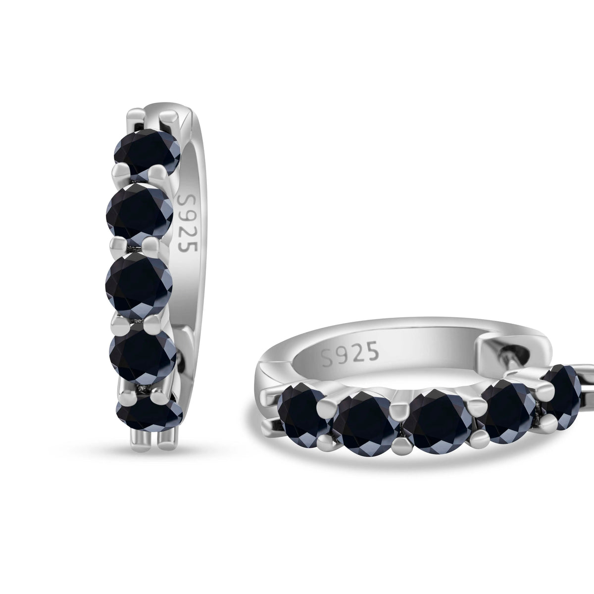 Colored Five-Stone Moissanite Hoop Earrings in Silver