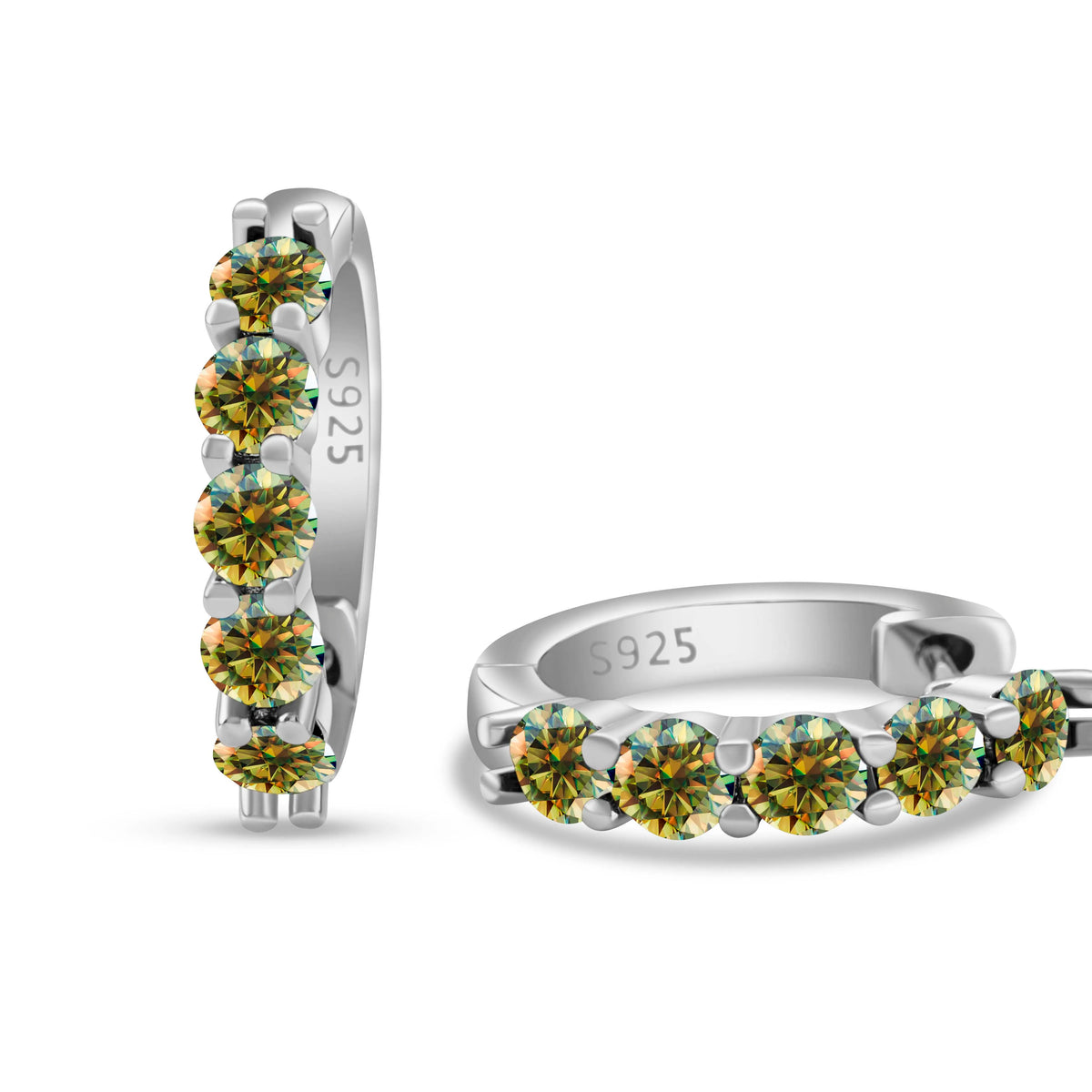 Colored Five-Stone Moissanite Hoop Earrings in Silver