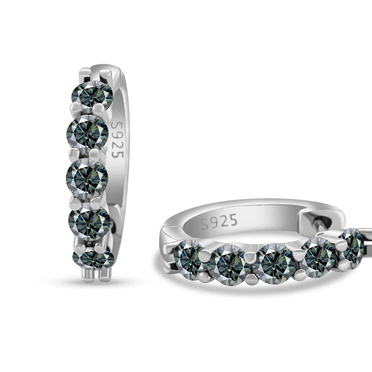 Colored Five-Stone Moissanite Hoop Earrings in Silver