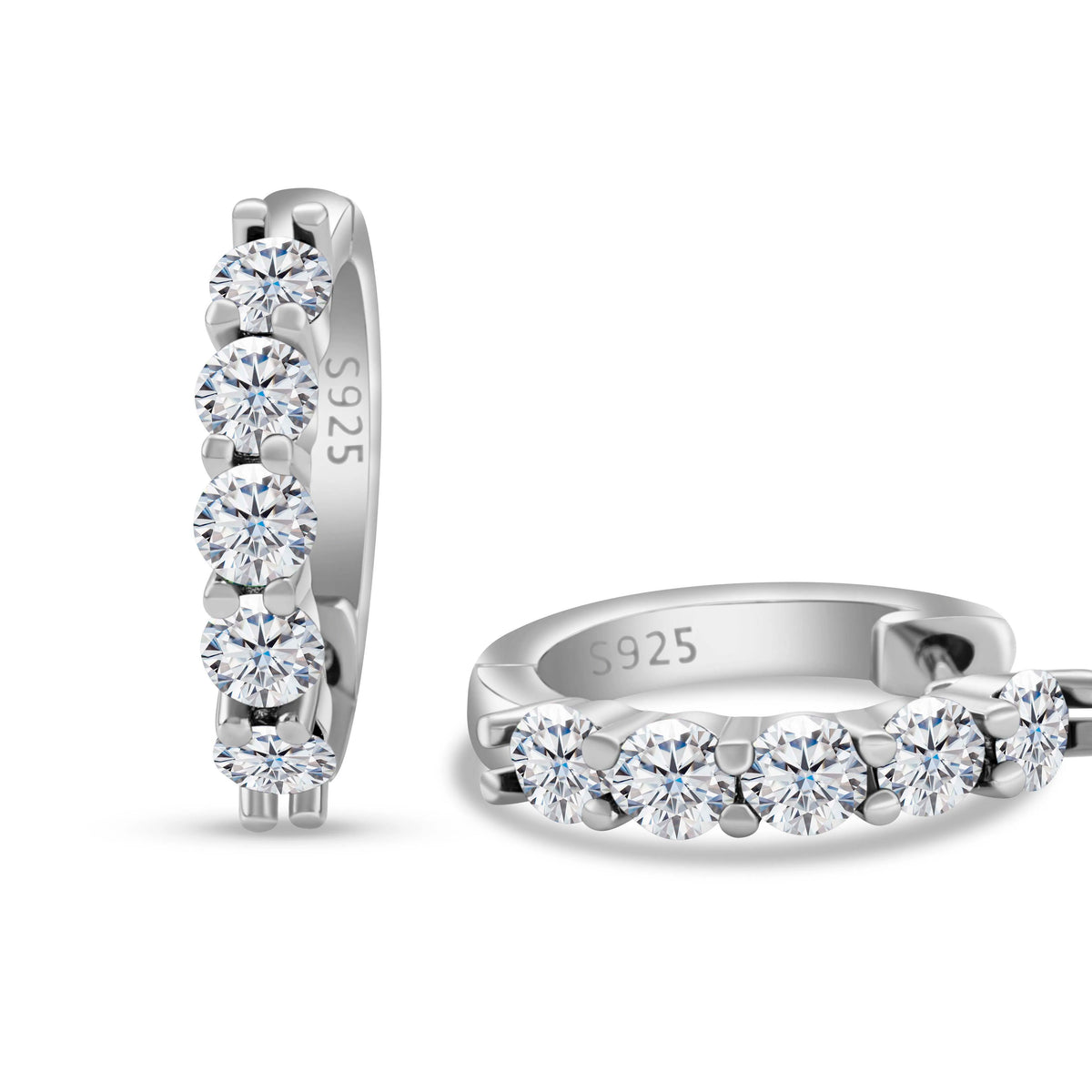 Colored Five-Stone Moissanite Hoop Earrings in Silver