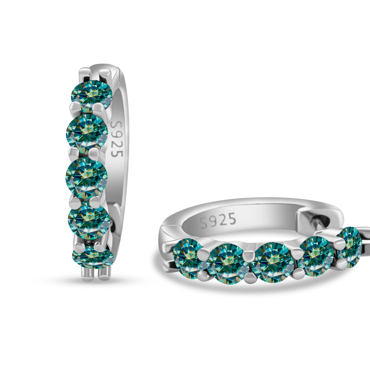 Colored Five-Stone Moissanite Hoop Earrings in Silver