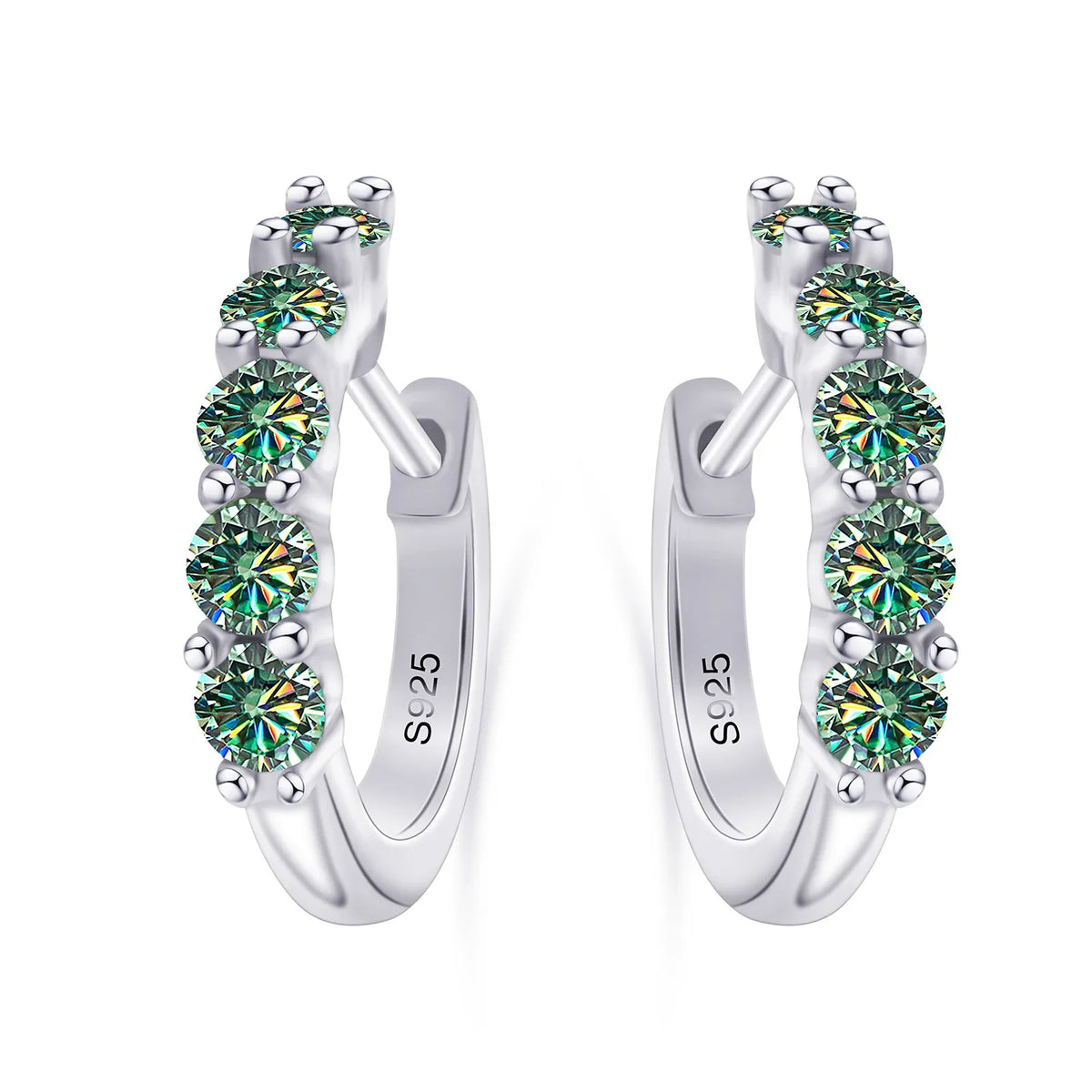Colored Five-Stone Moissanite Hoop Earrings in Silver