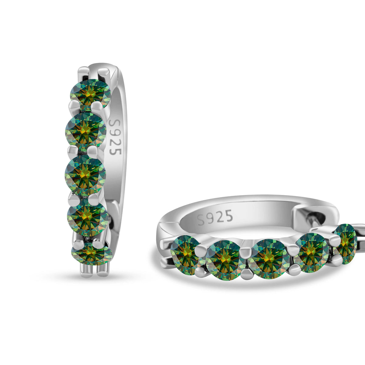 Colored Five-Stone Moissanite Hoop Earrings in Silver