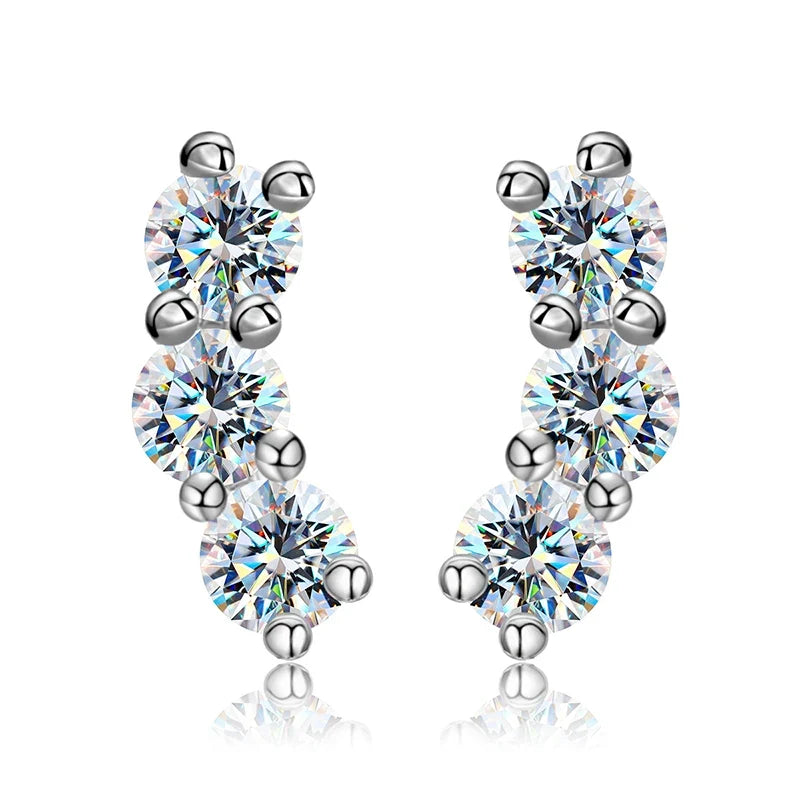 Three-Stone Moissanite Curved Stud Earrings in Sterling Silver