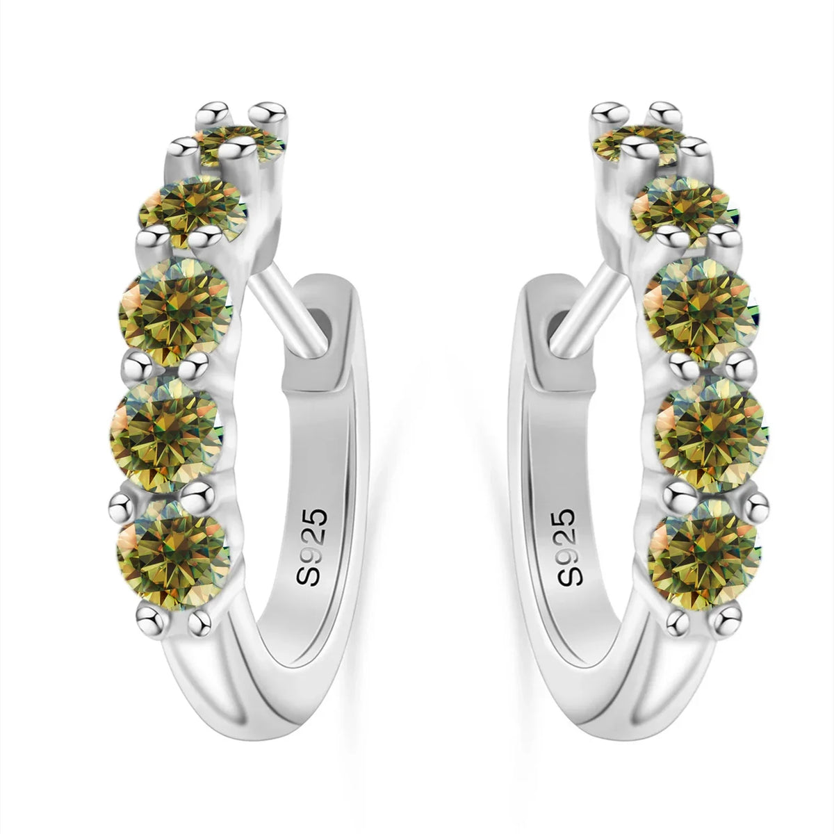 Colorful Five-Stone Moissanite Hoop Earrings in Sterling Silver