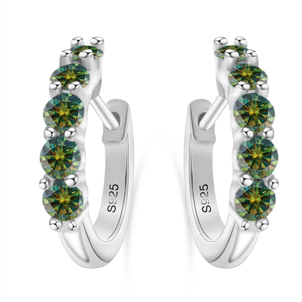 Colorful Five-Stone Moissanite Hoop Earrings in Sterling Silver