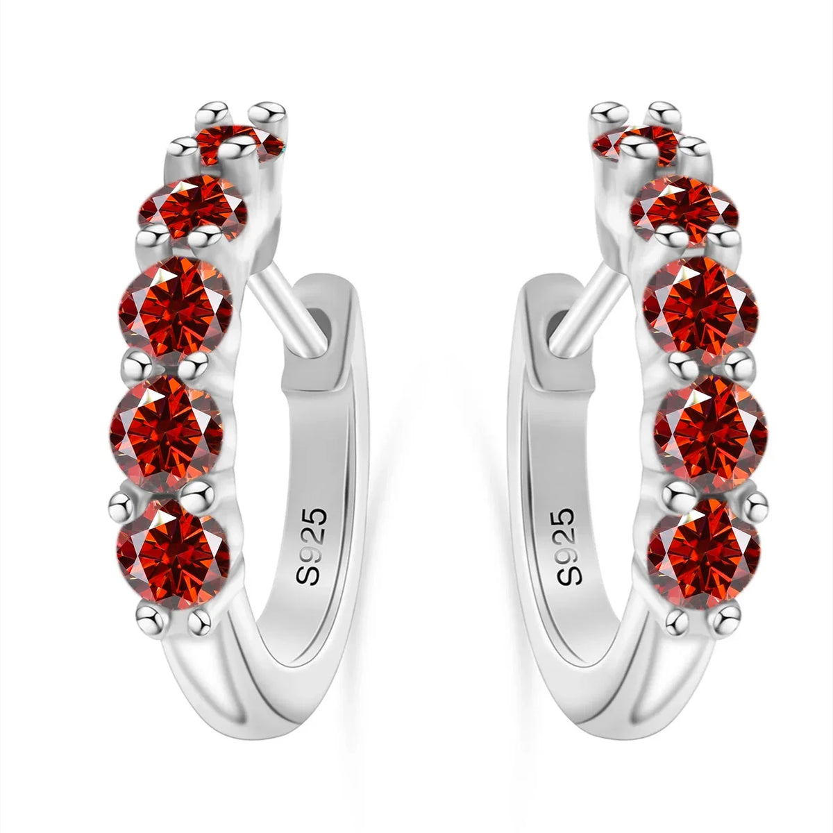 Colorful Five-Stone Moissanite Hoop Earrings in Sterling Silver