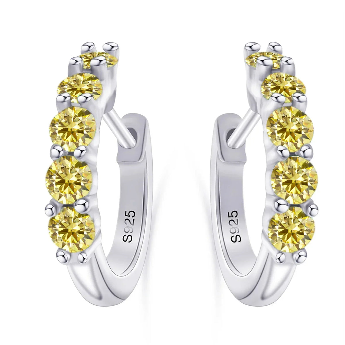 Colorful Five-Stone Moissanite Hoop Earrings in Sterling Silver