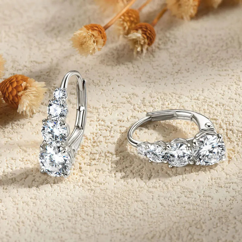 Graduated Four-Stone Moissanite Leverback Earrings
