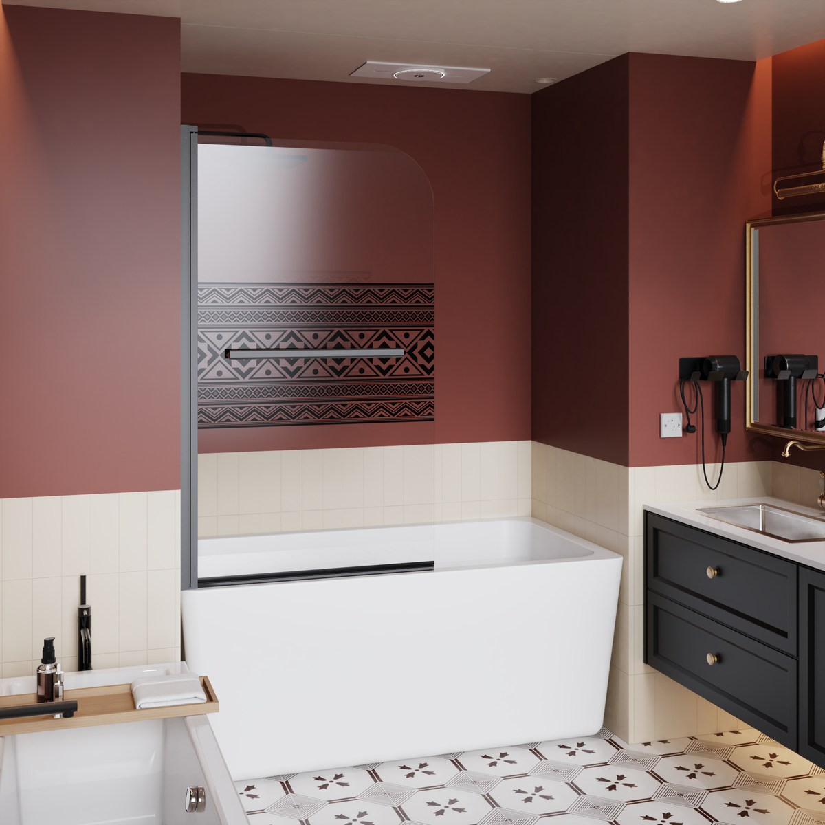 32" W x 55" H Shower Door with Bohemian Pattern