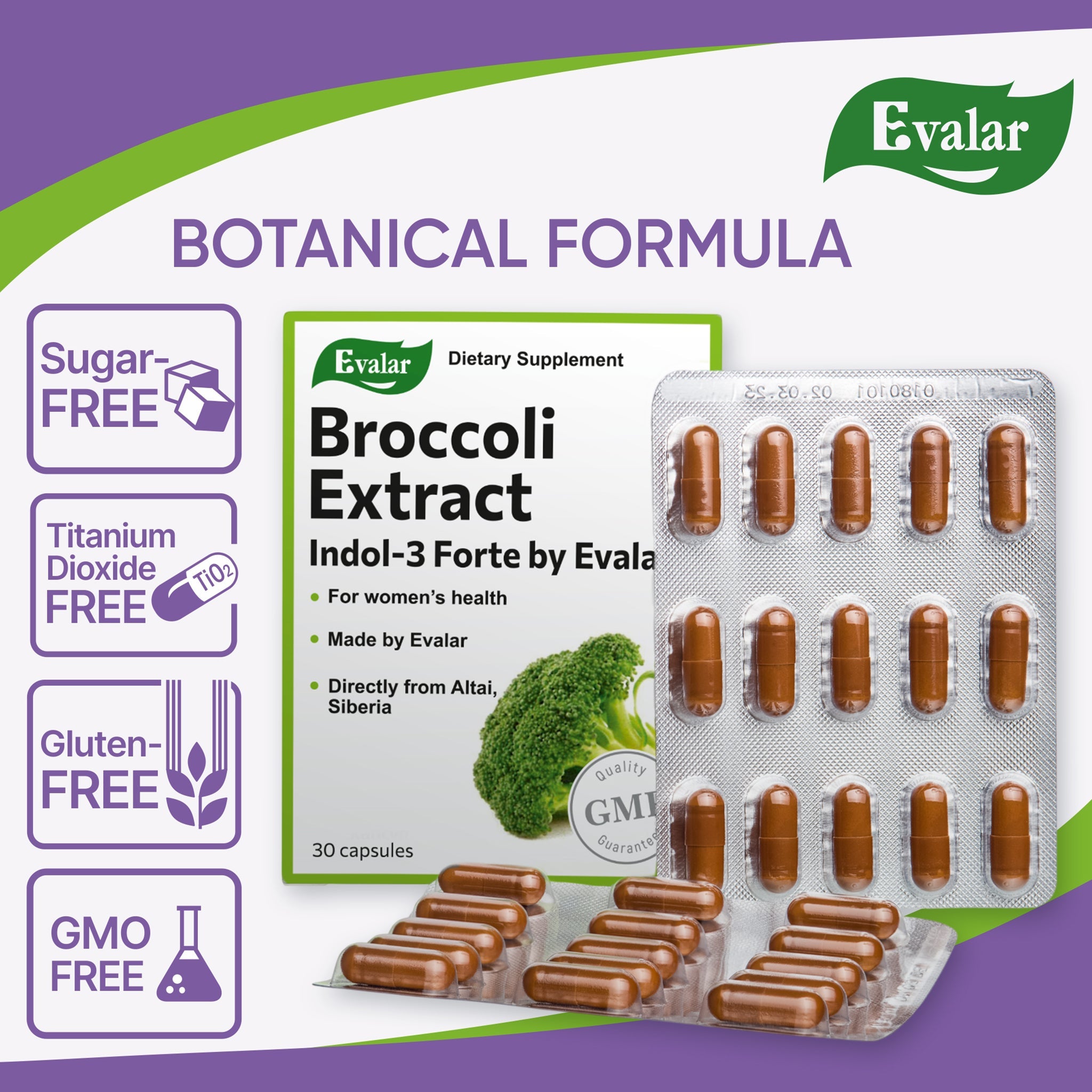 Evalar Broccoli Indol-3 Extract – 30 Capsules