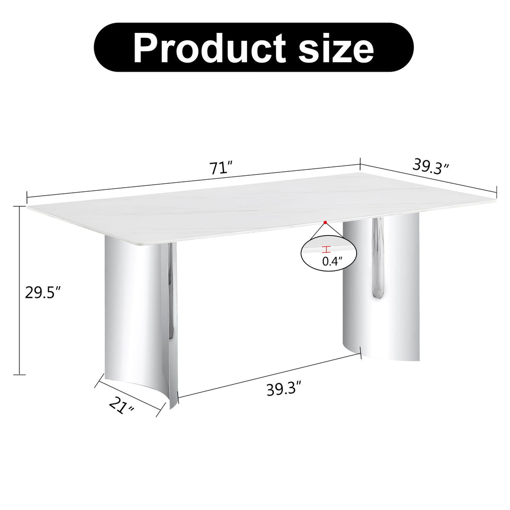 Modern Minimalist Dining Table With Marble Glass Top