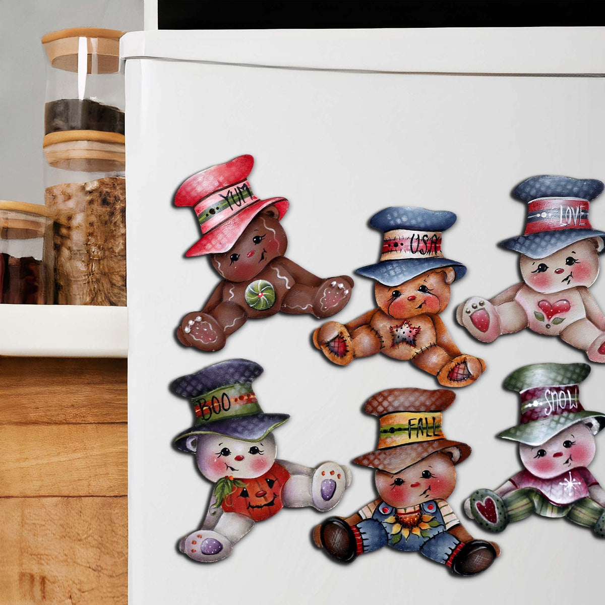 Big Hat Brigade Decorative Eco Wood Magnets Set of 6 by Jamie Mills-Price - Christmas Decor - 8090046G-S6