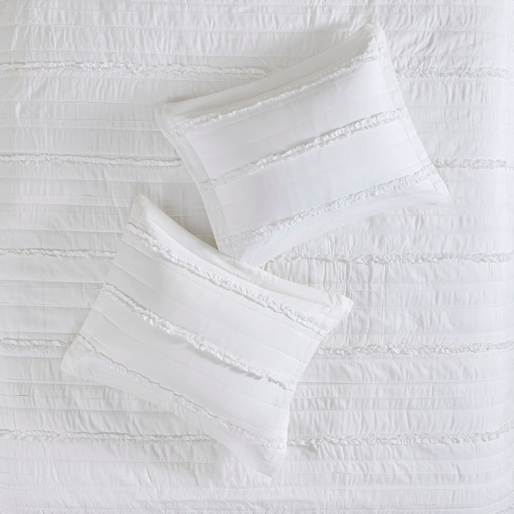 4 Piece Reversible Ruffle Quilt Set with Throw Pillow