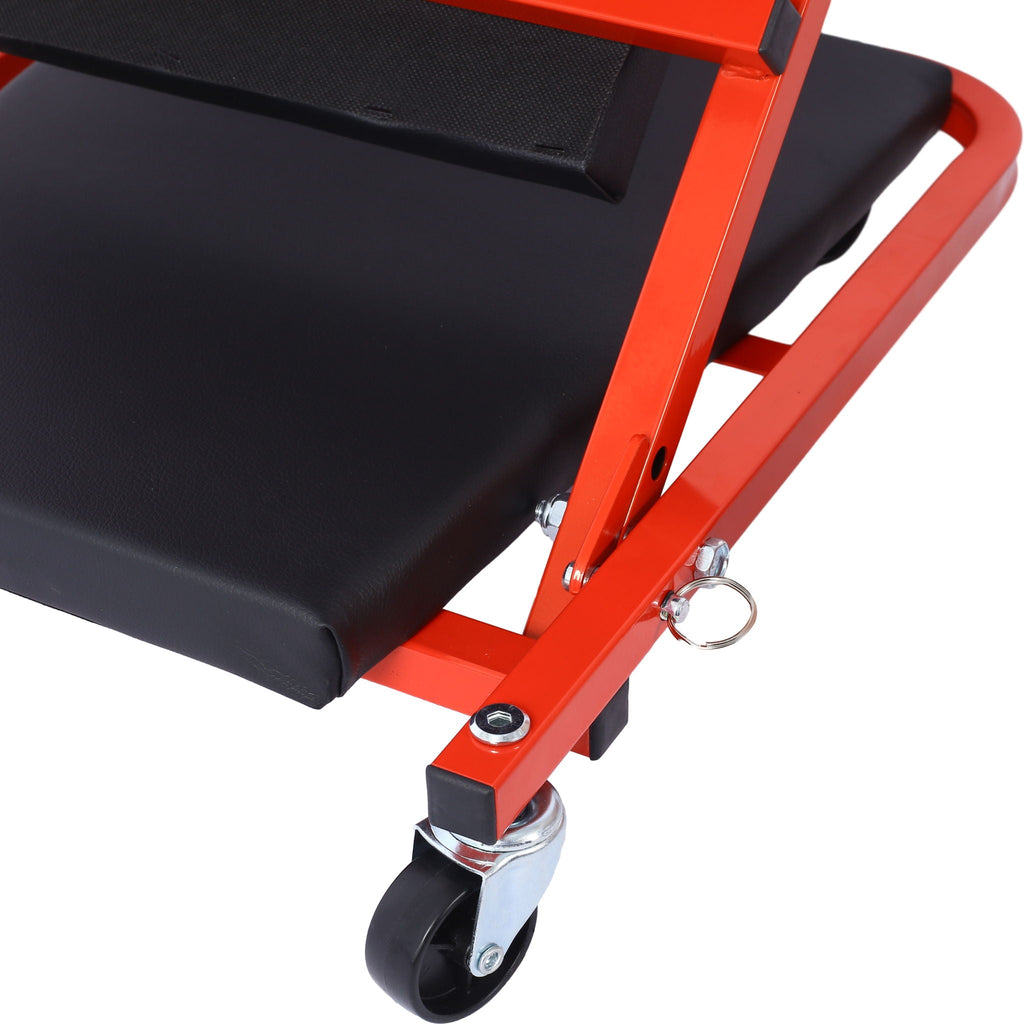 Red Z Creeper Mechanic Seat with Steel Frame and 6 Wheels - 2 in 1