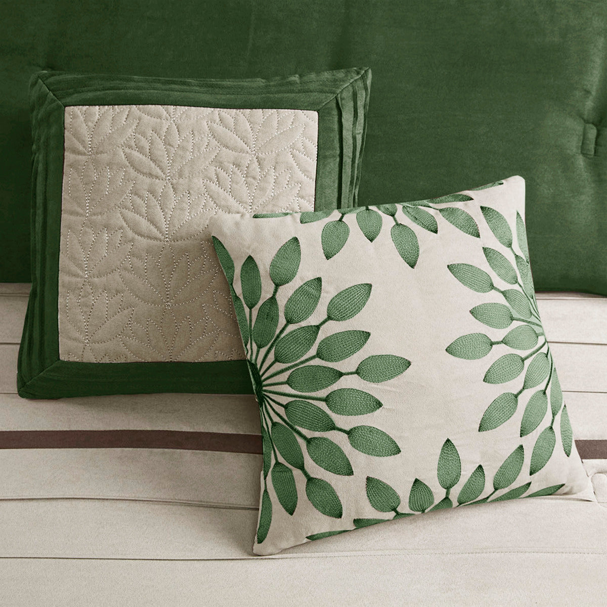 7 Pc Faux Suede Comforter Set Green King