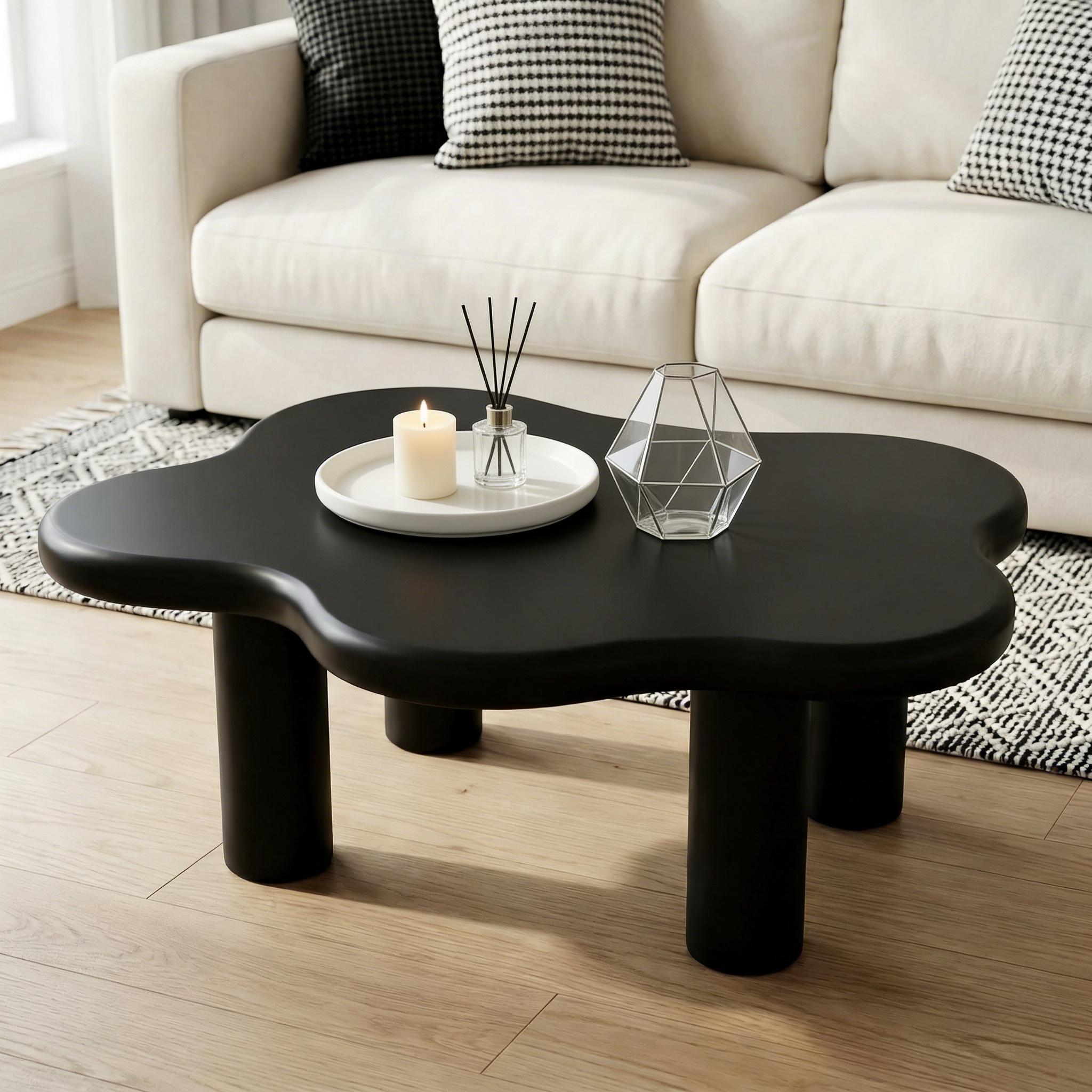 40'' Wood Cloud Coffee Table with 4 Round Legs